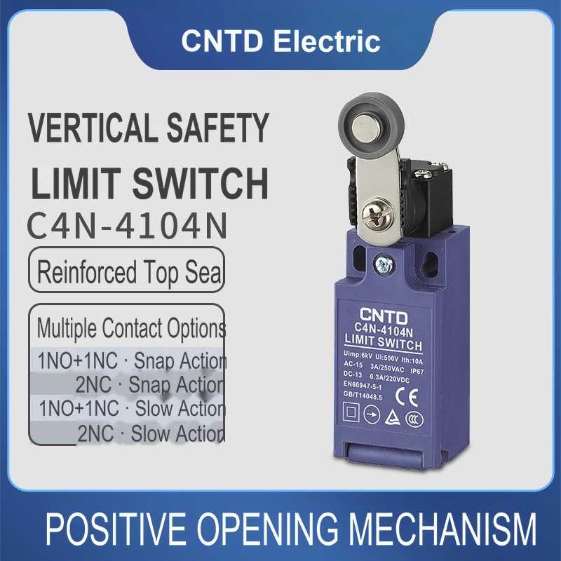 Limit Switch - CNTD C4N-4104N 垂直型安全リミットスイッチ、樹脂製ボール、金属製スイングロッド、強制切断アクチュエーター、1NC 1NO、防水、IP66