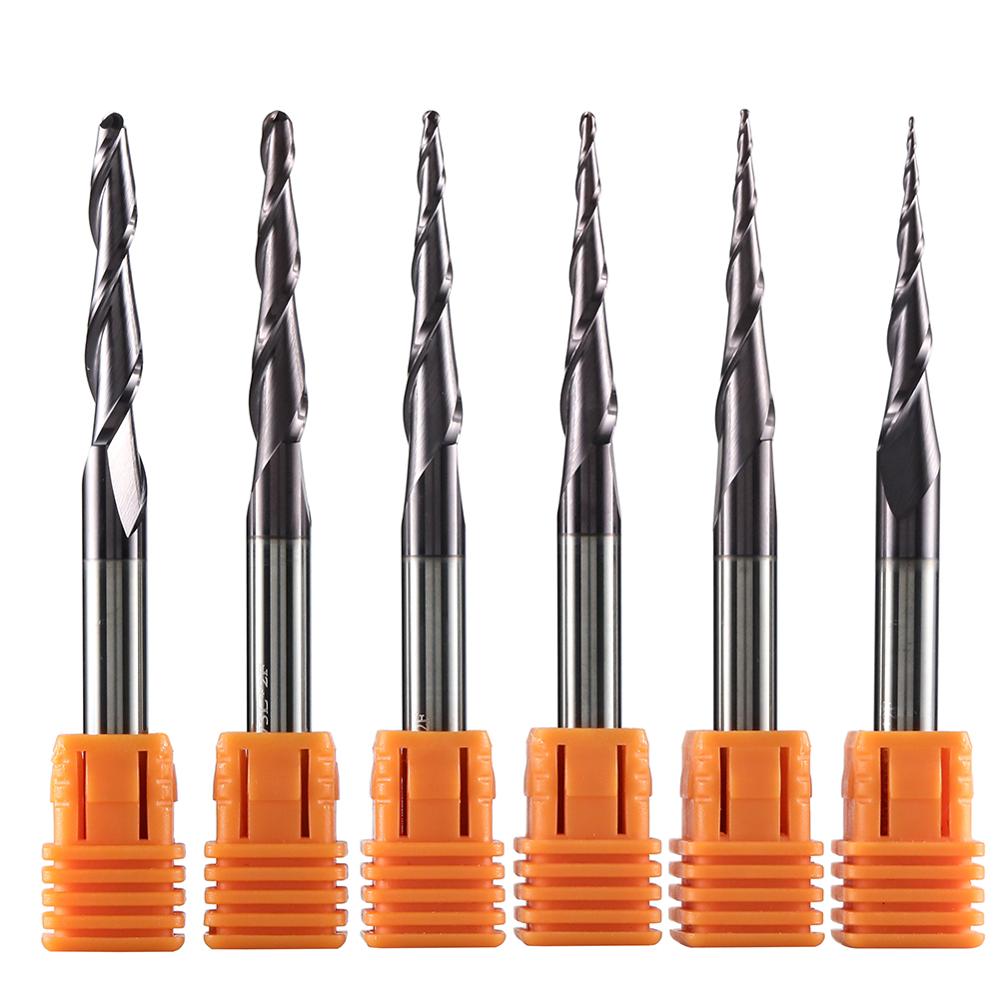 End Mill Set - 超硬ソリッドコーティングテーパーボールノーズビットCNCフライスカッタールータービット（木材用）および金属用エンドミルカッター1個